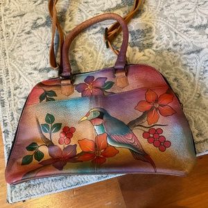 Anuschka Anna, Handpainted Leather Medium Zip-Around Satchel, Bird On Branch